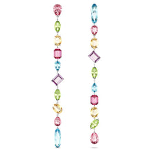 Load image into Gallery viewer, Gema drop earrings Asymmetrical design, Mixed cuts, Extra long, Multicolored, Rhodium plated