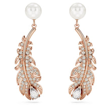 Load image into Gallery viewer, Nice drop earrings Mixed cuts, Feather, White, Rose gold-tone plated