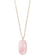 Load image into Gallery viewer, Faceted Reid Gold Long Pendant Necklace in Rose Quartz