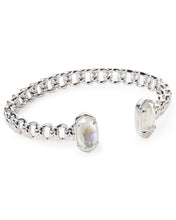 Load image into Gallery viewer, Macrame Elton Silver Cuff Bracelet In Ivory Mother-Of-Pearl