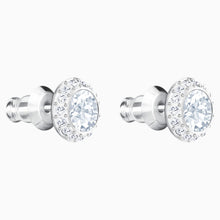 Load image into Gallery viewer, ANGELIC PIERCED EARRINGS, WHITE, RHODIUM PLATED