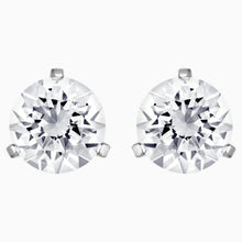 Load image into Gallery viewer, SOLITAIRE PIERCED EARRINGS, WHITE, RHODIUM PLATED
