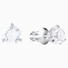 Load image into Gallery viewer, SOLITAIRE PIERCED EARRINGS, WHITE, RHODIUM PLATED