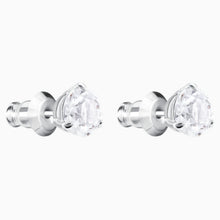 Load image into Gallery viewer, SOLITAIRE PIERCED EARRINGS, WHITE, RHODIUM PLATED