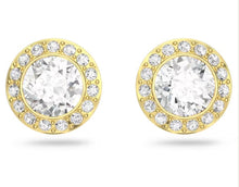 Load image into Gallery viewer, Angelic stud earrings Round cut, White, Gold-tone plated