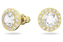 Load image into Gallery viewer, Angelic stud earrings Round cut, White, Gold-tone plated