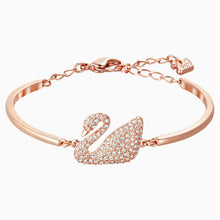 Load image into Gallery viewer, SWAN BANGLE, WHITE, ROSE-GOLD TONE PLATED