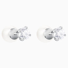 Load image into Gallery viewer, ATTRACT PIERCED EARRINGS, WHITE, RHODIUM PLATED