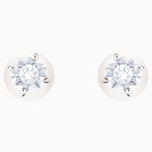 Load image into Gallery viewer, ATTRACT PIERCED EARRINGS, WHITE, RHODIUM PLATED