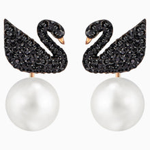 Load image into Gallery viewer, SWAROVSKI ICONIC SWAN PIERCED EARRING JACKETS, BLACK, ROSE-GOLD TONE PLATED