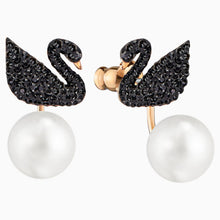 Load image into Gallery viewer, SWAROVSKI ICONIC SWAN PIERCED EARRING JACKETS, BLACK, ROSE-GOLD TONE PLATED