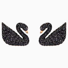 Load image into Gallery viewer, SWAROVSKI ICONIC SWAN PIERCED EARRING JACKETS, BLACK, ROSE-GOLD TONE PLATED