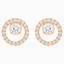 Load image into Gallery viewer, CREATIVITY CIRCLE PIERCED EARRINGS, WHITE, ROSE-GOLD TONE PLATED