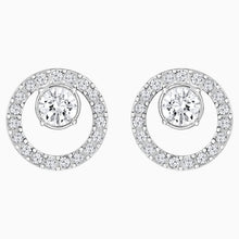 Load image into Gallery viewer, CREATIVITY CIRCLE PIERCED EARRINGS, WHITE, RHODIUM PLATED
