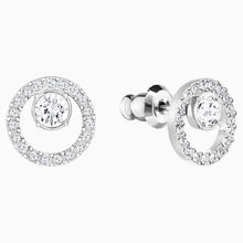 Load image into Gallery viewer, CREATIVITY CIRCLE PIERCED EARRINGS, WHITE, RHODIUM PLATED