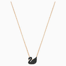 Load image into Gallery viewer, SWAROVSKI ICONIC SWAN PENDANT, BLACK, ROSE-GOLD TONE PLATED
