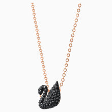 Load image into Gallery viewer, SWAROVSKI ICONIC SWAN PENDANT, BLACK, ROSE-GOLD TONE PLATED