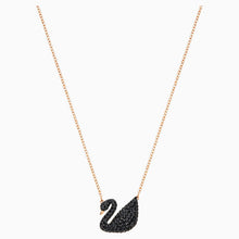 Load image into Gallery viewer, SWAROVSKI ICONIC SWAN PENDANT, BLACK, ROSE-GOLD TONE PLATED