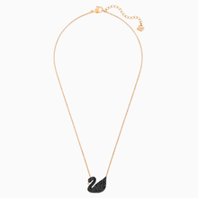 Load image into Gallery viewer, SWAROVSKI ICONIC SWAN PENDANT, BLACK, ROSE-GOLD TONE PLATED