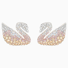 Load image into Gallery viewer, SWAROVSKI ICONIC SWAN PIERCED EARRINGS, MULTI-COLORED, RHODIUM PLATED