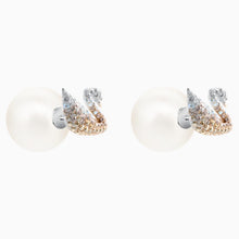 Load image into Gallery viewer, SWAROVSKI ICONIC SWAN PIERCED EARRINGS, MULTI-COLORED, RHODIUM PLATED