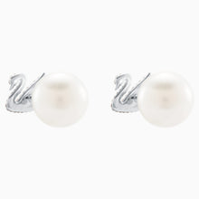 Load image into Gallery viewer, SWAROVSKI ICONIC SWAN PIERCED EARRINGS, MULTI-COLORED, RHODIUM PLATED