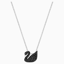 Load image into Gallery viewer, SWAROVSKI ICONIC SWAN PENDANT, BLACK, RHODIUM PLATED