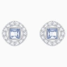 Load image into Gallery viewer, ANGELIC SQUARE PIERCED EARRINGS, BLUE, RHODIUM PLATED