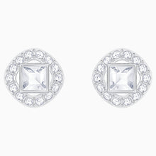 Load image into Gallery viewer, ANGELIC SQUARE PIERCED EARRINGS, WHITE, RHODIUM PLATED