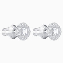 Load image into Gallery viewer, ANGELIC SQUARE PIERCED EARRINGS, WHITE, RHODIUM PLATED