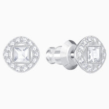Load image into Gallery viewer, ANGELIC SQUARE PIERCED EARRINGS, WHITE, RHODIUM PLATED