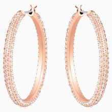 Load image into Gallery viewer, STONE HOOP PIERCED EARRINGS, PINK, ROSE-GOLD TONE PLATED