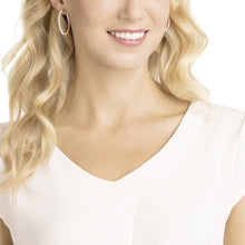 Load image into Gallery viewer, STONE HOOP PIERCED EARRINGS, PINK, ROSE-GOLD TONE PLATED