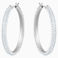 Load image into Gallery viewer, STONE HOOP PIERCED EARRINGS, WHITE, RHODIUM PLATED