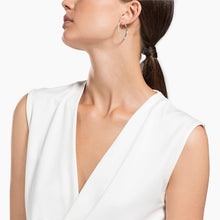 Load image into Gallery viewer, STONE HOOP PIERCED EARRINGS, WHITE, RHODIUM PLATED