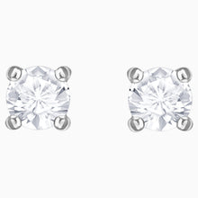 Load image into Gallery viewer, ATTRACT ROUND PIERCED EARRINGS, WHITE, RHODIUM PLATED
