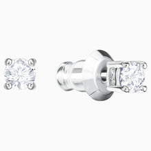 Load image into Gallery viewer, ATTRACT ROUND PIERCED EARRINGS, WHITE, RHODIUM PLATED