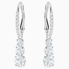 Load image into Gallery viewer, ATTRACT TRILOGY ROUND PIERCED EARRINGS, WHITE, RHODIUM PLATED