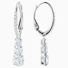 Load image into Gallery viewer, ATTRACT TRILOGY ROUND PIERCED EARRINGS, WHITE, RHODIUM PLATED