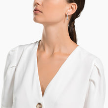Load image into Gallery viewer, ATTRACT TRILOGY ROUND PIERCED EARRINGS, WHITE, RHODIUM PLATED