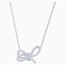 Load image into Gallery viewer, LIFELONG BOW NECKLACE, WHITE, RHODIUM PLATED