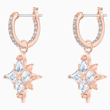 Load image into Gallery viewer, SWAROVSKI SYMBOLIC STAR HOOP PIERCED EARRINGS, WHITE, ROSE-GOLD TONE PLATED