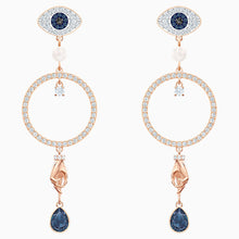 Load image into Gallery viewer, Swarovski Symbolic Hoop Pierced Earrings, Multi-colored, Rose-gold tone plated