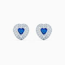 Load image into Gallery viewer, ONE STUD PIERCED EARRINGS, BLUE, RHODIUM PLATED