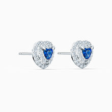Load image into Gallery viewer, ONE STUD PIERCED EARRINGS, BLUE, RHODIUM PLATED