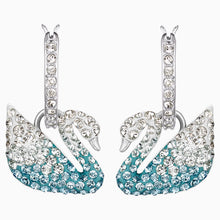 Load image into Gallery viewer, SWAROVSKI ICONIC SWAN PIERCED EARRINGS, MULTI-COLORED, RHODIUM PLATED