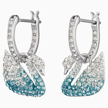 Load image into Gallery viewer, SWAROVSKI ICONIC SWAN PIERCED EARRINGS, MULTI-COLORED, RHODIUM PLATED