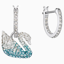 Load image into Gallery viewer, SWAROVSKI ICONIC SWAN PIERCED EARRINGS, MULTI-COLORED, RHODIUM PLATED