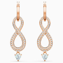Load image into Gallery viewer, SWAROVSKI INFINITY PIERCED EARRINGS, WHITE, ROSE-GOLD TONE PLATED