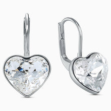 Load image into Gallery viewer, BELLA HEART PIERCED EARRINGS, WHITE, RHODIUM PLATED